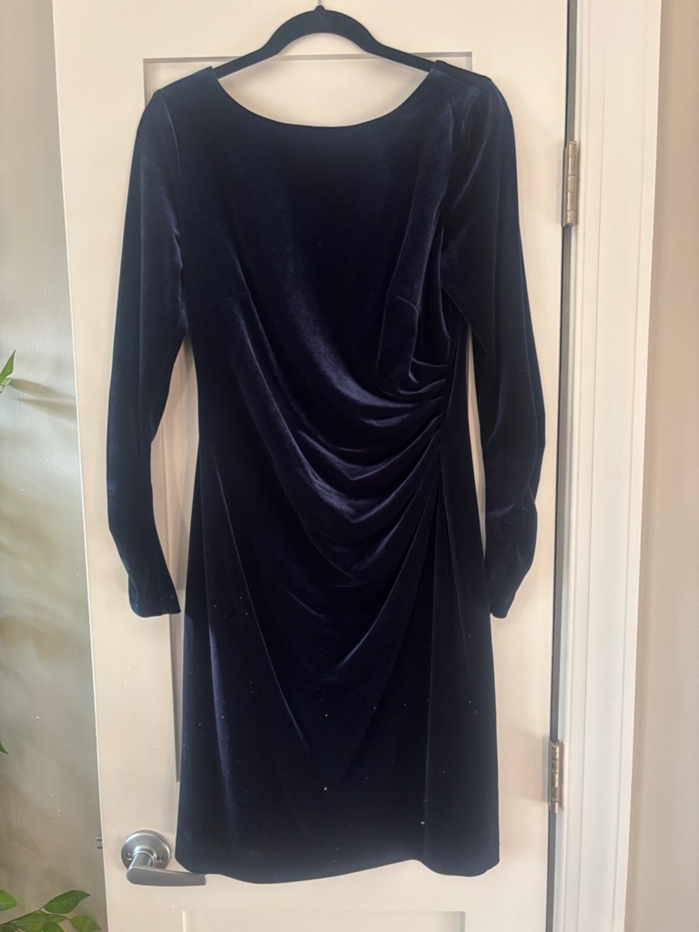Vince Camuto Midnight Navy Velvet Midi Dress with Side Drape